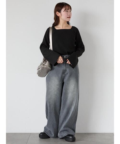 ehka sopo（エヘカソポ）の「ラインストーン付デニムパンツ（その他パンツ・レディース・ネイビー/グレー/ブルー・F）」の8枚目の写真