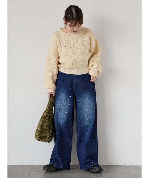 ehka sopo（エヘカソポ）の「ラインストーン付デニムパンツ（その他パンツ・レディース・ネイビー/グレー/ブルー・F）」の22枚目の写真