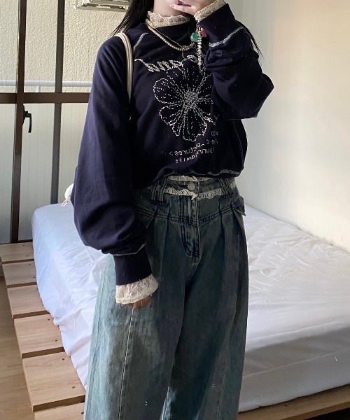 nemne store（ネンネストア）の「【Seoup】裏毛アスキーアートフラワースウェット（スウェット・レディース・アイボリー/ネイビー・SMALL/MEDIUM）」の12枚目の写真