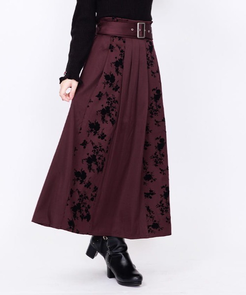 axes femme(アクシーズファム)の「フラワーフロッキー切替スカート(スカート・レディース・ブラック/ブルーグリーン/パープル・FREE)」の4枚目の写真