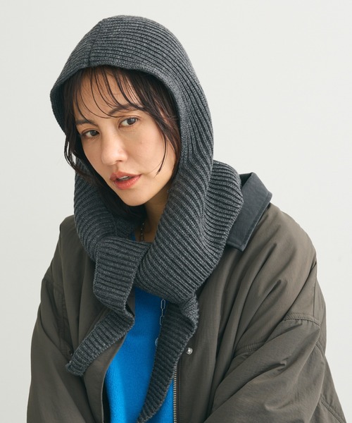 Green　Parks（グリーンパークス）の「・リブニットバラクラバ（ハット・レディース・チャコールグレー/ブラック/ピンク系その他2・FREE）」の2枚目の写真