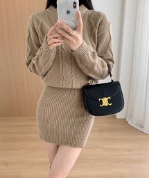 ヴィンテージライクケーブルニットセーターワンピース