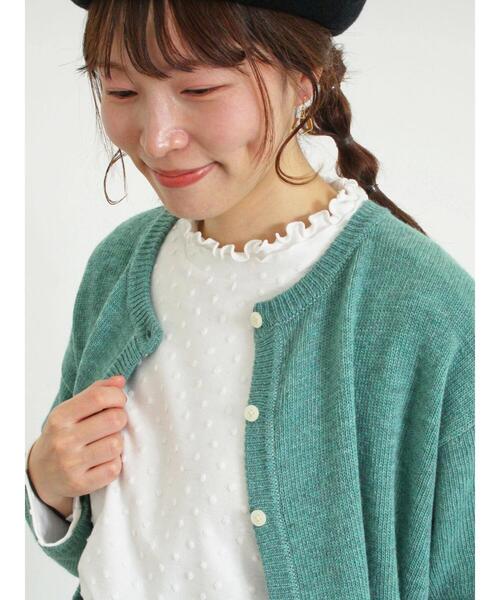 Samansa Mos2(サマンサ モスモス)の「ドットジャカードスタンド襟カットソー(Tシャツ/カットソー・レディース・ブラック/オフホワイト/キナリ・F)」の2枚目の写真