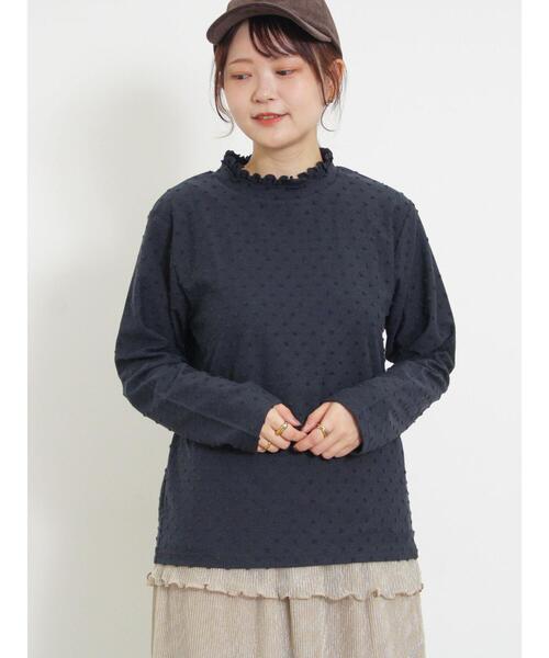 Samansa Mos2(サマンサ モスモス)の「ドットジャカードスタンド襟カットソー(Tシャツ/カットソー・レディース・ブラック/オフホワイト/キナリ・F)」の3枚目の写真