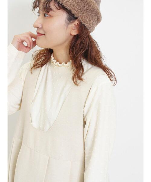 Samansa Mos2(サマンサ モスモス)の「ドットジャカードスタンド襟カットソー(Tシャツ/カットソー・レディース・ブラック/オフホワイト/キナリ・F)」の4枚目の写真