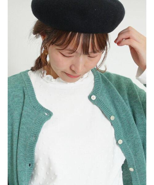 Samansa Mos2(サマンサ モスモス)の「ドットジャカードスタンド襟カットソー(Tシャツ/カットソー・レディース・ブラック/オフホワイト/キナリ・F)」の6枚目の写真