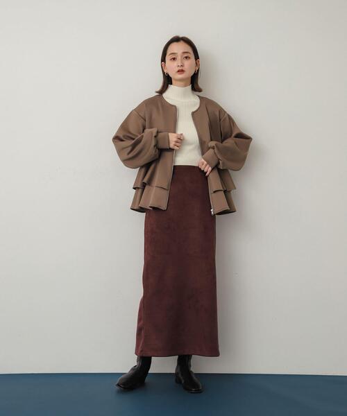 SENSE OF PLACE by URBAN RESEARCH（センスオブプレイスバイアーバンリサーチ）の「フリルペプラムジップカーディガン（カーディガン/ボレロ・レディース・モカ/チャコールグレー/ブラック/アイボリー・ONE）」の8枚目の写真