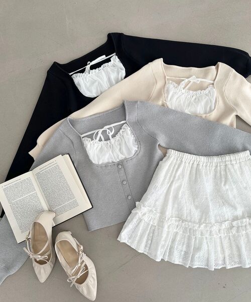 MAJESTIC LEGON（マジェスティックレゴン）の「フロントギャザードッキングニット（ニット/セーター・レディース・ブラック/グレー/アイボリー・MEDIUM）」の3枚目の写真