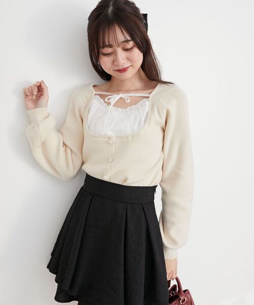 MAJESTIC LEGON（マジェスティックレゴン）の「フロントギャザードッキングニット（ニット/セーター・レディース・ブラック/グレー/アイボリー・MEDIUM）」の8枚目の写真