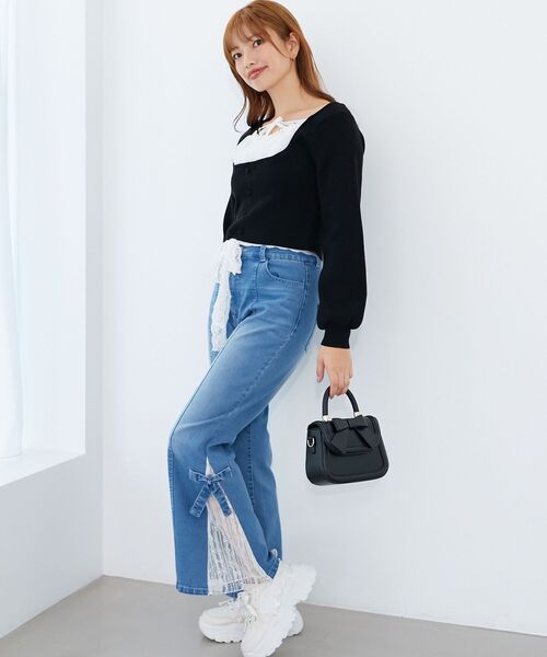 MAJESTIC LEGON（マジェスティックレゴン）の「フロントギャザードッキングニット（ニット/セーター・レディース・ブラック/グレー/アイボリー・MEDIUM）」の21枚目の写真