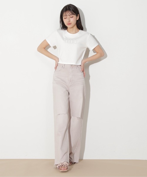 ショート丈刺繍ロゴTシャツオーガニックコットン JILL by STUART tシャツ ショート丈刺繍ロゴTシャツ