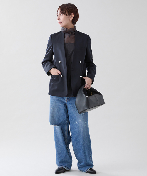 CINOH（チノ）の「CINOH （チノ）Black Formal No Coller ジャケット BKJK-001（ノーカラージャケット・レディース・ネイビー・X-SMALL/SMALL）」の8枚目の写真