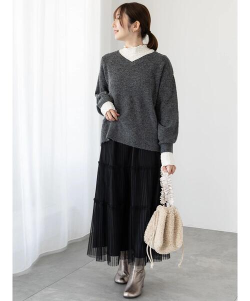 Te chichi TERRASSE（テチチテラス）の「メランジVネックニット（ニット/セーター・レディース・イエロー/サックスブルー/チャコールグレー/グレー・F）」の10枚目の写真