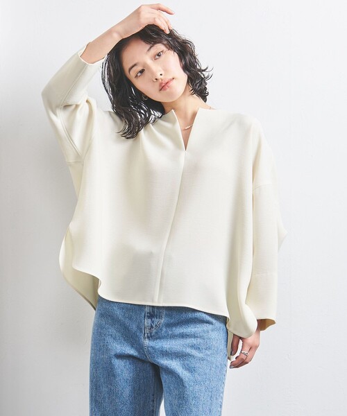 新品！未使用！UNITED ARROWS COMFY プルオーバーブラウス　白 セール】COMFY スリットノーカラー プルオーバー -吸水速乾 UV