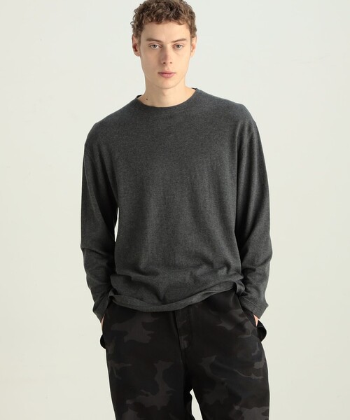 EDITION（エディション）の「コットンカシミヤ ロングスリーブトップス（Tシャツ/カットソー・メンズ・ブラック/チャコールグレー・L/M/S）」の4枚目の写真