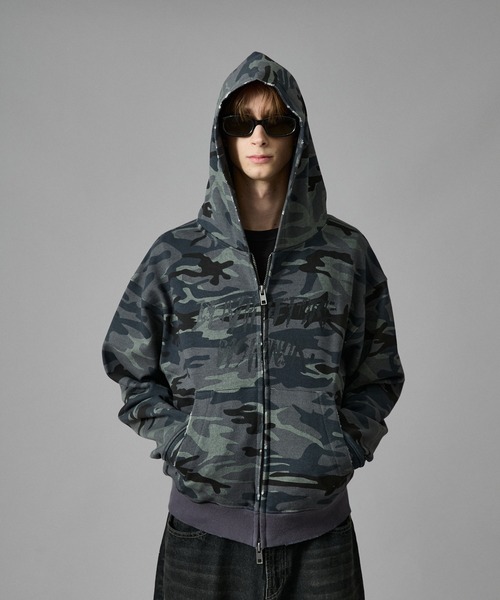 アンダーハンクジップパーカー ANDER HUNK パーカー Overdyed Double Zip-up Parker/オーバー