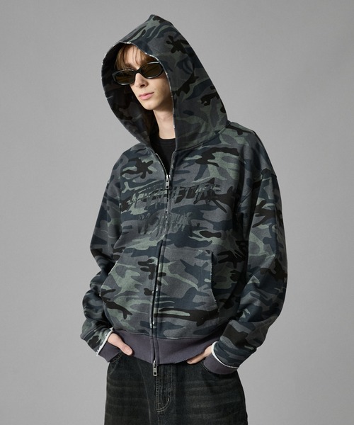 アンダーハンクジップパーカー ANDER HUNK パーカー Overdyed Double Zip-up Parker/オーバー