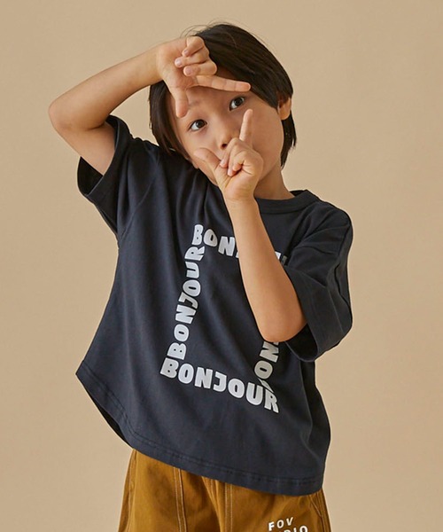 FOV(フォブ)の「フォブ BONJOUR 6分袖Tシャツ(Tシャツ/カットソー・キッズ・サックスブルー/ブラック/アッシュグレー・M/XL/L/S)」の2枚目の写真
