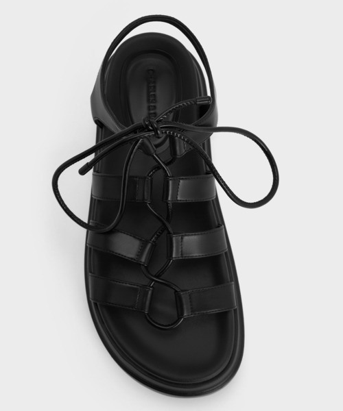CHARLES & KEITH（チャールズ & キース）の「グラディエーター レースアップフラットフォームサンダル（サンダル・レディース・ブラック/ベージュ・22.5cm/23cm/23.5cm/24.5cm/25cm/25.5cm/26.5cm）」の6枚目の写真