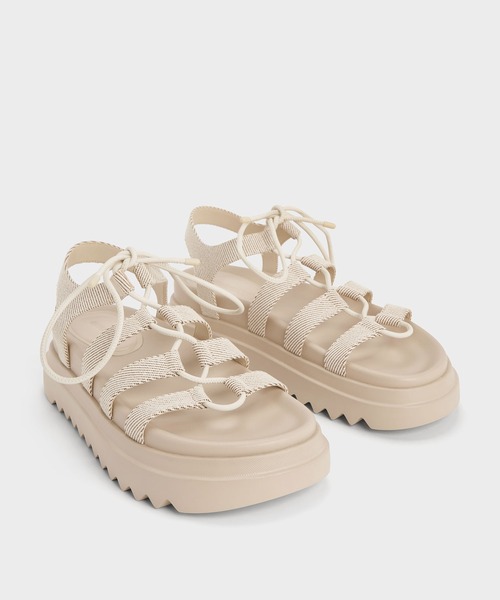 CHARLES & KEITH（チャールズ & キース）の「グラディエーター レースアップフラットフォームサンダル（サンダル・レディース・ブラック/ベージュ・22.5cm/23cm/23.5cm/24.5cm/25cm/25.5cm/26.5cm）」の8枚目の写真