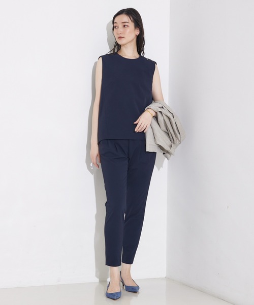 qualite（カリテ）の「【細見え×ウエストカバー】2WAYストレッチタックパンツ/オフィスカジュアル/夏服（スラックス・レディース・グレイッシュベージュ/オフホワイト/ピンク/ブラック/ネイビー・36/34/38/40）」の12枚目の写真