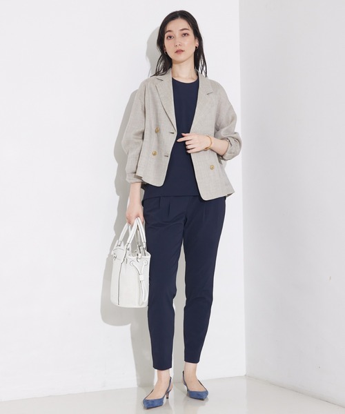 qualite（カリテ）の「【細見え×ウエストカバー】2WAYストレッチタックパンツ/オフィスカジュアル/夏服（スラックス・レディース・グレイッシュベージュ/オフホワイト/ピンク/ブラック/ネイビー・36/34/38/40）」の8枚目の写真