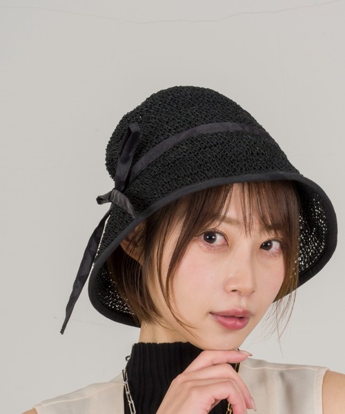 【Anjou Chouette/アンジュ・シュエット】リボンハット 帽子　麦わら　縁取り