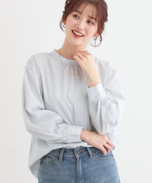 DRESKIP（ドレスキップ）の「【洗える】洗濯後しわになにりくい お袖タックブラウス（シャツ/ブラウス・レディース・パープル系1/ベージュ系9/サックスブルー系5/イエロー系その他7/グリーン系3/ネイビー系2・01/02/03/04）」の3枚目の写真