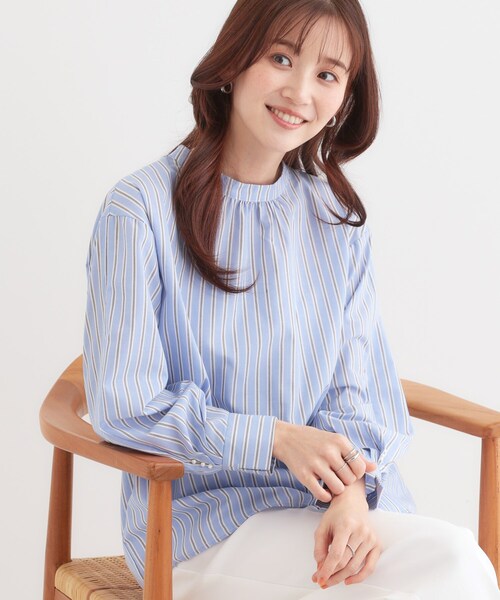 DRESKIP（ドレスキップ）の「【洗える】洗濯後しわになにりくい お袖タックブラウス（シャツ/ブラウス・レディース・パープル系1/ベージュ系9/サックスブルー系5/イエロー系その他7/グリーン系3/ネイビー系2・01/02/03/04）」の5枚目の写真