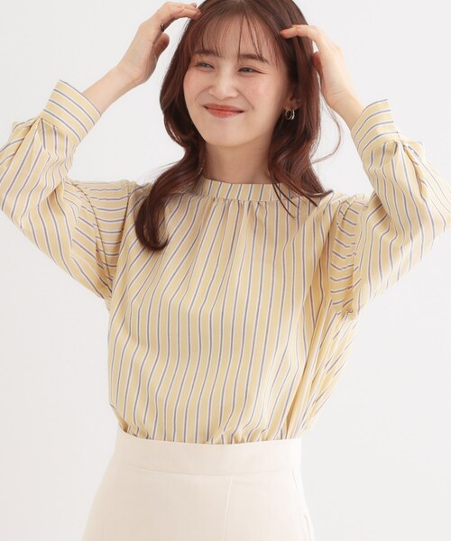 DRESKIP（ドレスキップ）の「【洗える】洗濯後しわになにりくい お袖タックブラウス（シャツ/ブラウス・レディース・パープル系1/ベージュ系9/サックスブルー系5/イエロー系その他7/グリーン系3/ネイビー系2・01/02/03/04）」の6枚目の写真