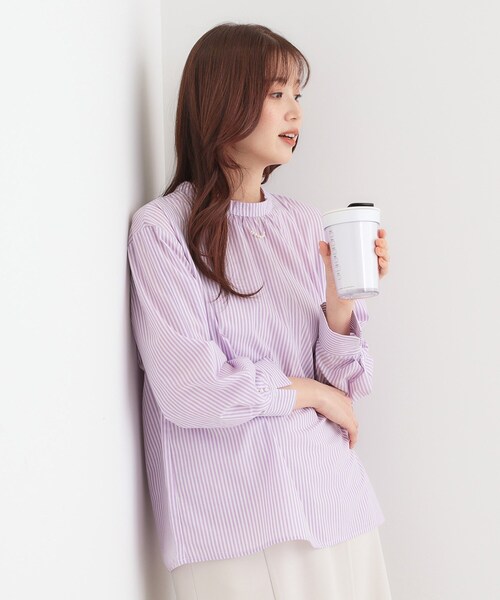 DRESKIP（ドレスキップ）の「【洗える】洗濯後しわになにりくい お袖タックブラウス（シャツ/ブラウス・レディース・パープル系1/ベージュ系9/サックスブルー系5/イエロー系その他7/グリーン系3/ネイビー系2・01/02/03/04）」の7枚目の写真