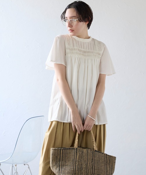 SOTT(ソット)の「India cambric pintuck blouse インドキャンブリックピンタックブラウス(シャツ/ブラウス・レディース・オフホワイト/ブラック/ライトグリーン・FREE)」の7枚目の写真