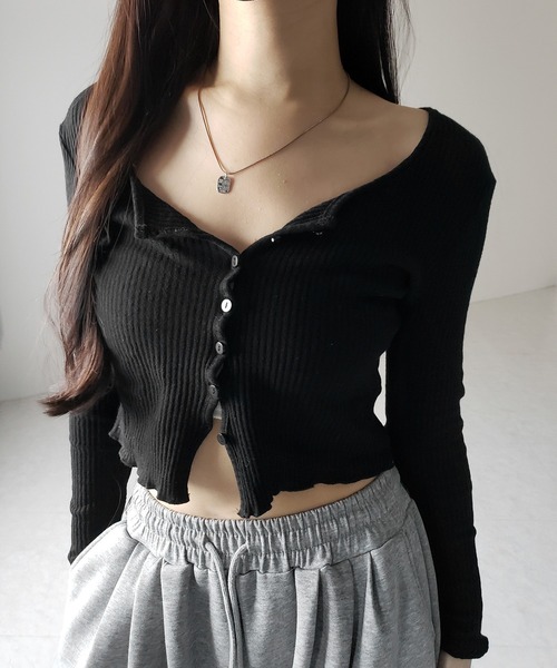 me+em select（ミームセレクト）の「【 ２点セット 】レイヤードレースシアーリブカットソーカーディガン ／ layered lace sheer rib cut and sew cardigan（アンサンブル・レディース・ホワイト/ブラック/グレー・FREE）」の10枚目の写真