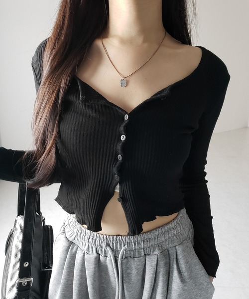 me+em select（ミームセレクト）の「【 ２点セット 】レイヤードレースシアーリブカットソーカーディガン ／ layered lace sheer rib cut and sew cardigan（アンサンブル・レディース・ホワイト/ブラック/グレー・FREE）」の11枚目の写真