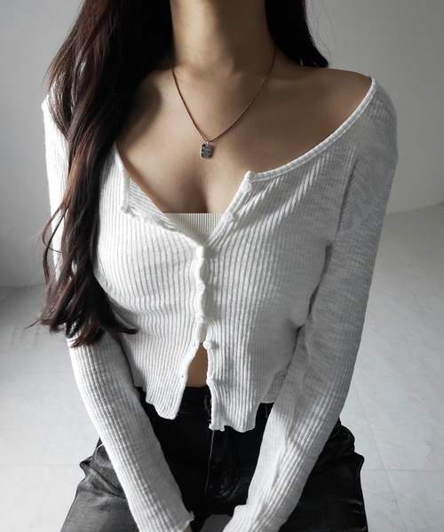 me+em select（ミームセレクト）の「【 ２点セット 】レイヤードレースシアーリブカットソーカーディガン ／ layered lace sheer rib cut and sew cardigan（アンサンブル・レディース・ホワイト/ブラック/グレー・FREE）」の16枚目の写真