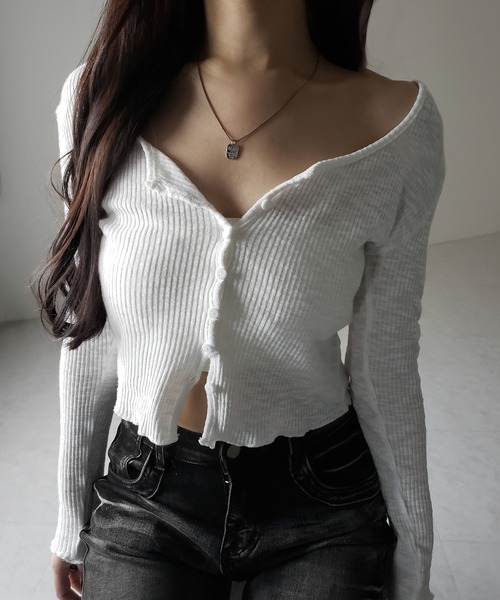 me+em select（ミームセレクト）の「【 ２点セット 】レイヤードレースシアーリブカットソーカーディガン ／ layered lace sheer rib cut and sew cardigan（アンサンブル・レディース・ホワイト/ブラック/グレー・FREE）」の17枚目の写真