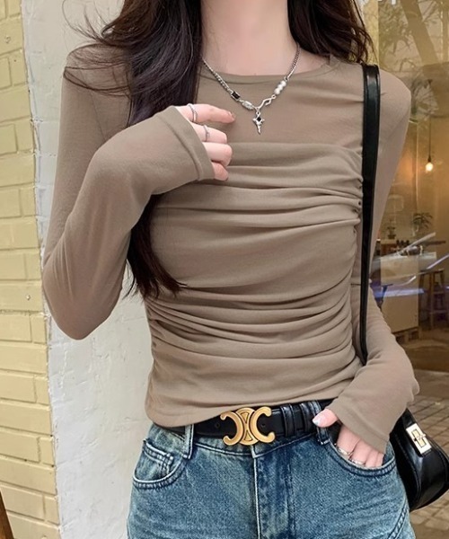 Per sist ence(パーシエンス)の「シースルードレープカットソー(Tシャツ/カットソー・レディース・グレイッシュベージュ/ベージュ/ホワイト・MEDIUM/LARGE/SMALL)」の2枚目の写真