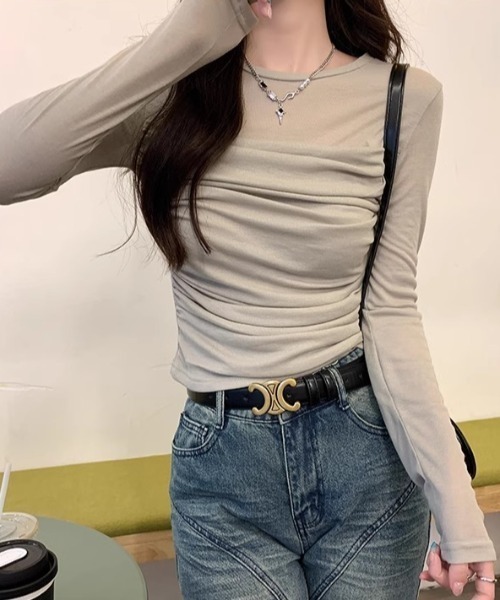 Per sist ence(パーシエンス)の「シースルードレープカットソー(Tシャツ/カットソー・レディース・グレイッシュベージュ/ベージュ/ホワイト・MEDIUM/LARGE/SMALL)」の3枚目の写真