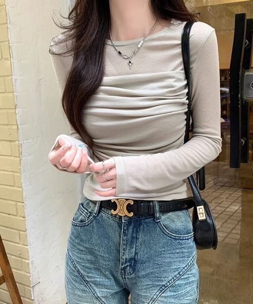 Per sist ence(パーシエンス)の「シースルードレープカットソー(Tシャツ/カットソー・レディース・グレイッシュベージュ/ベージュ/ホワイト・MEDIUM/LARGE/SMALL)」の16枚目の写真