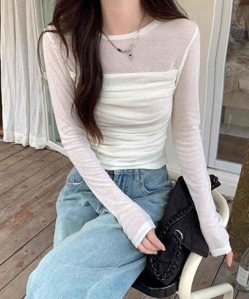 Per sist ence(パーシエンス)の「シースルードレープカットソー(Tシャツ/カットソー・レディース・グレイッシュベージュ/ベージュ/ホワイト・MEDIUM/LARGE/SMALL)」の19枚目の写真
