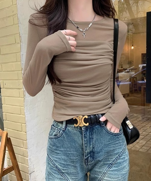 Per sist ence(パーシエンス)の「シースルードレープカットソー(Tシャツ/カットソー・レディース・グレイッシュベージュ/ベージュ/ホワイト・MEDIUM/LARGE/SMALL)」の7枚目の写真