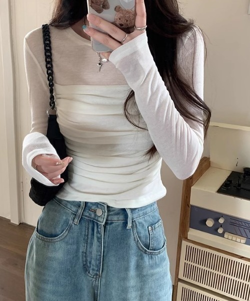 Per sist ence(パーシエンス)の「シースルードレープカットソー(Tシャツ/カットソー・レディース・グレイッシュベージュ/ベージュ/ホワイト・MEDIUM/LARGE/SMALL)」の18枚目の写真