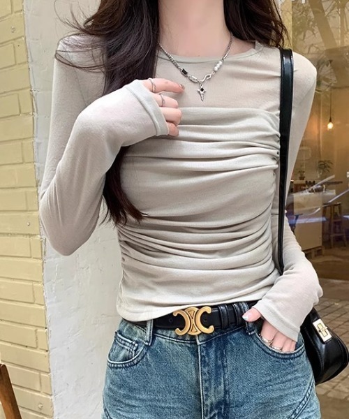 Per sist ence(パーシエンス)の「シースルードレープカットソー(Tシャツ/カットソー・レディース・グレイッシュベージュ/ベージュ/ホワイト・MEDIUM/LARGE/SMALL)」の15枚目の写真