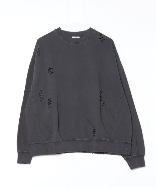 BEAVER（ビーバー）の「B omnivore/ビーオムニボー  綿裏毛ダメージクルー（スウェット・メンズ・グレー/ブラック・L/M/XL）」の2枚目の写真