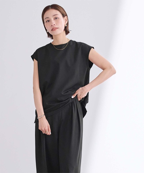 UR'S(ユアーズ)の「撥水フレンチスリーブトップス(Tシャツ/カットソー・レディース・チャコール/ブラック/ベージュ/ブラウン・S/M/L)」の2枚目の写真
