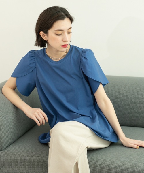 OPAQUE.CLIP(オペークドットクリップ)の「チューリップスリーブドッキングカットソー【洗濯機洗い可/接触冷感】(Tシャツ/カットソー・レディース・ブルー系その他/ホワイト/ブラック・36/38/40/42)」の15枚目の写真