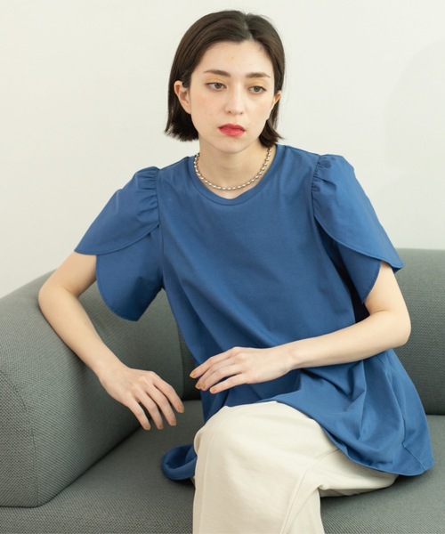 OPAQUE.CLIP(オペークドットクリップ)の「チューリップスリーブドッキングカットソー【洗濯機洗い可/接触冷感】(Tシャツ/カットソー・レディース・ブルー系その他/ホワイト/ブラック・36/38/40/42)」の17枚目の写真