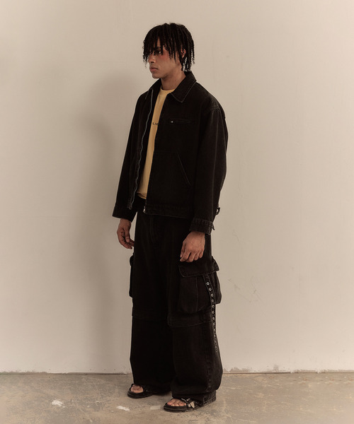 LIBERE（リベーレ）の「LIBERE リベーレ / WORK JACKET ワイドシルエットデニムワークジャケット / 251109（カバーオール・メンズ・ブラック・LARGE/MEDIUM/SMALL）」の4枚目の写真