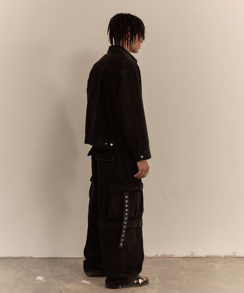 LIBERE（リベーレ）の「LIBERE リベーレ / WORK JACKET ワイドシルエットデニムワークジャケット / 251109（カバーオール・メンズ・ブラック・LARGE/MEDIUM/SMALL）」の2枚目の写真
