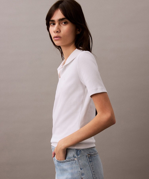 Calvin Klein(カルバン・クライン)の「【Calvin Klein / カルバン クライン】A-slim fit v neck 47AB205(Tシャツ/カットソー・レディース・ホワイト/ピンク・X-SMALL)」の8枚目の写真